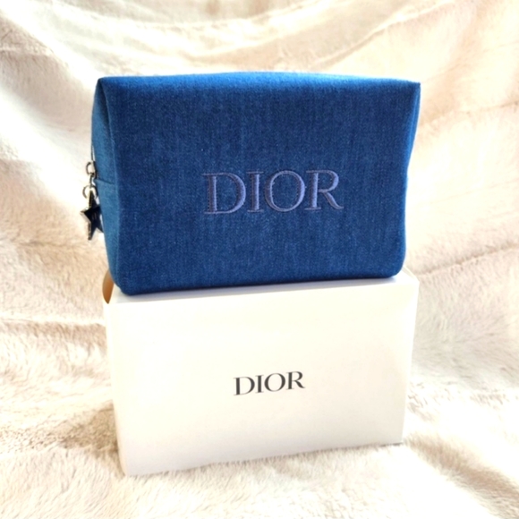 Dior Handbags - Dior Denim Embroidered Logo Beauty Bag New